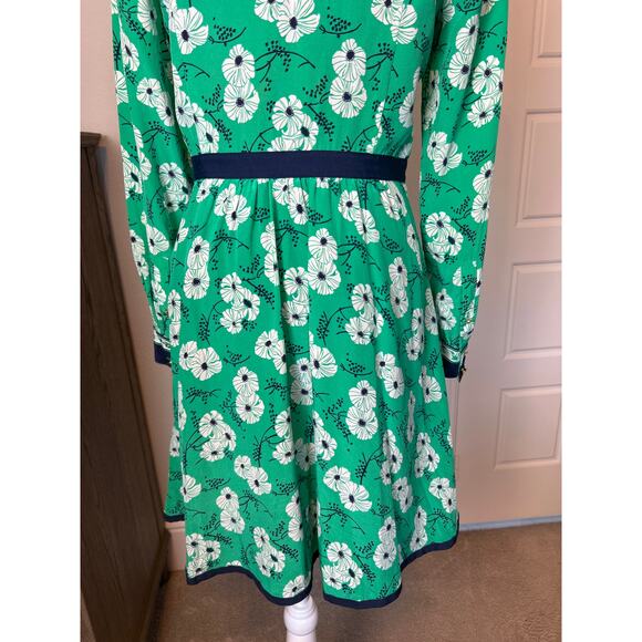 Draper James | Green/Blue Floral Button Front Long Sleeve Shirt Dress | 6 - Picture 16 of 17